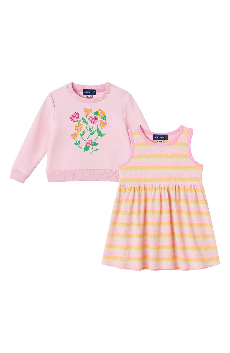Andy & Evan Flower Twofer Sweatshirt & Dress Set, Main, color, Pink