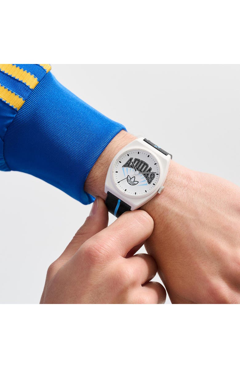 adidas AO Street Project 2 White Logo Graphic Resin Strap Watch, 38mm, Alternate, color, Black