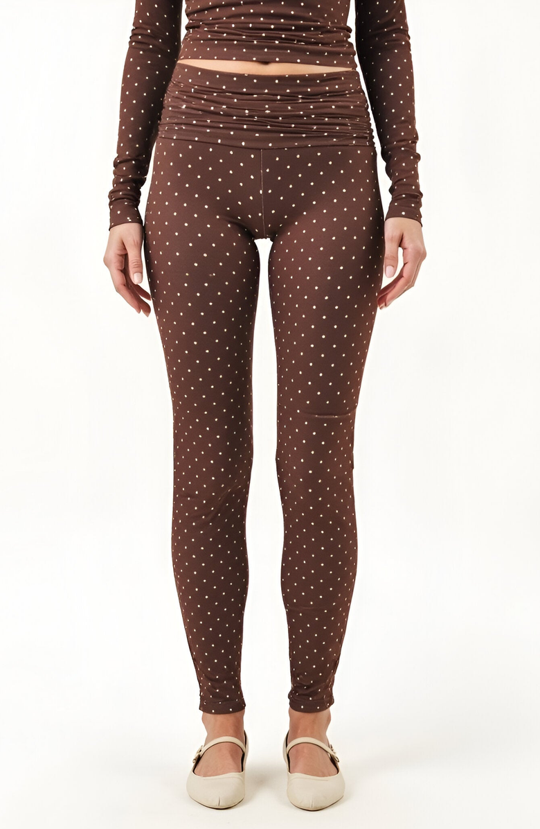 Modenaire Polka Dot Print High Waist Full-Length Leggings with Wide Waistband, Main, color, 