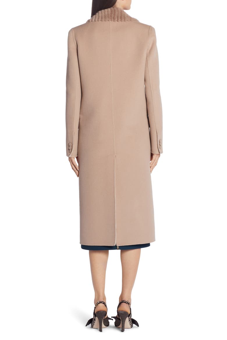 FF Logo Double Face Cashmere Coat with Removable Genuine Mink Fur Collar, Alternate, color, BEIGE