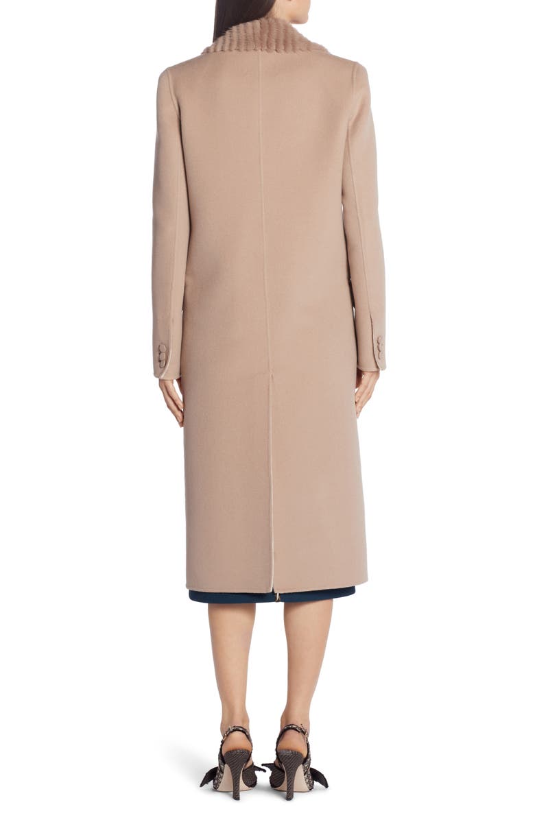 Fendi FF Logo Double Face Cashmere Coat with Removable Genuine Mink Fur Collar, Alternate, color,