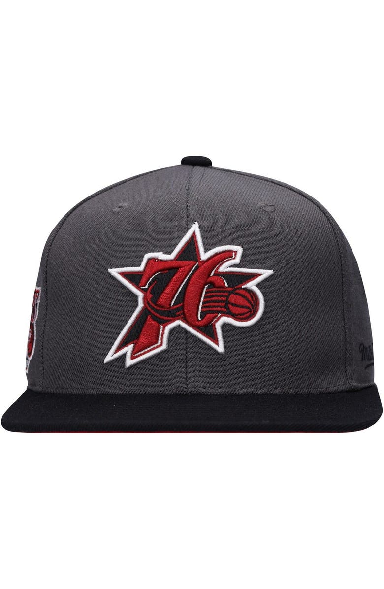 Mitchell & Ness Men's Mitchell & Ness Charcoal/Black Philadelphia 76ers Hardwood Classics 40th Anniversary Born & Bred Fitted Hat, Alternate, color, 