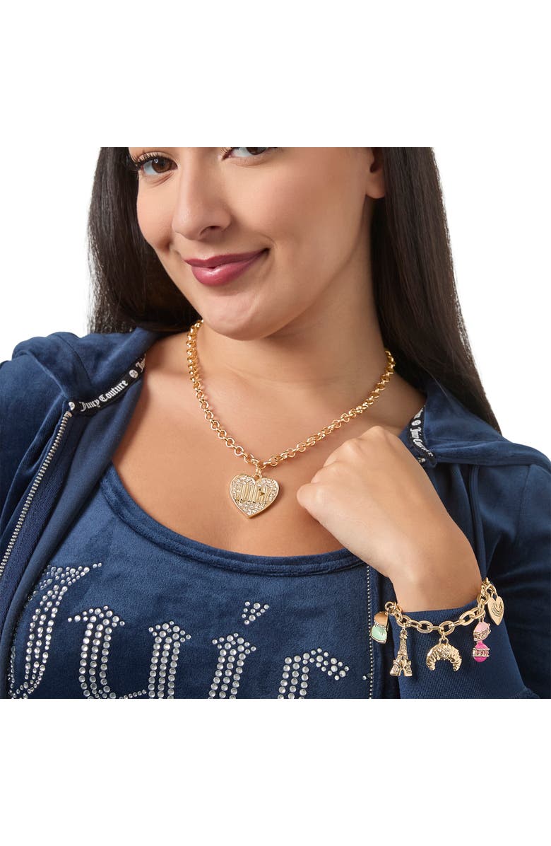 Juicy Couture Heart Script Logo Necklace, Alternate, color, Gold Tone