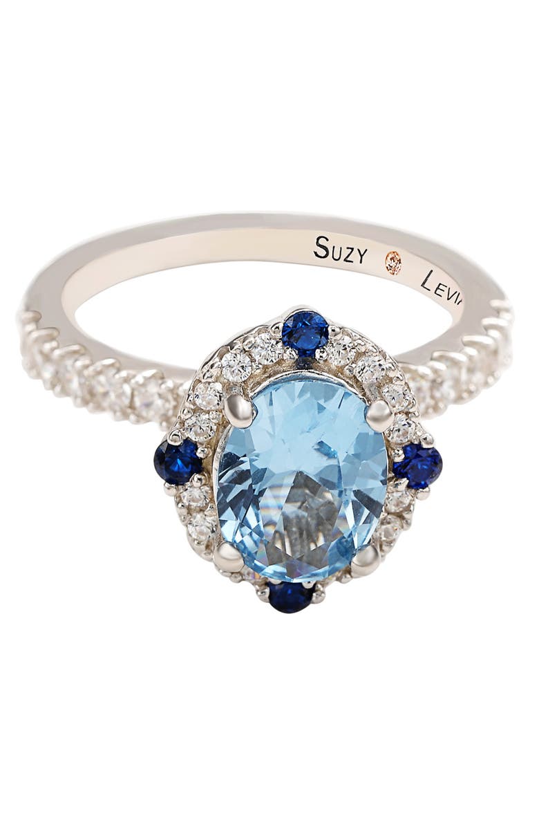 SUZY LEVIAN Sterling Silver Blue CZ Pavé Halo Ring, Alternate, color, 