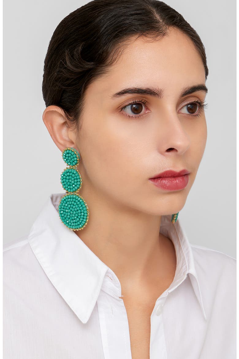 Beaded Linear Drop Earrings, Alternate, color, GREEN