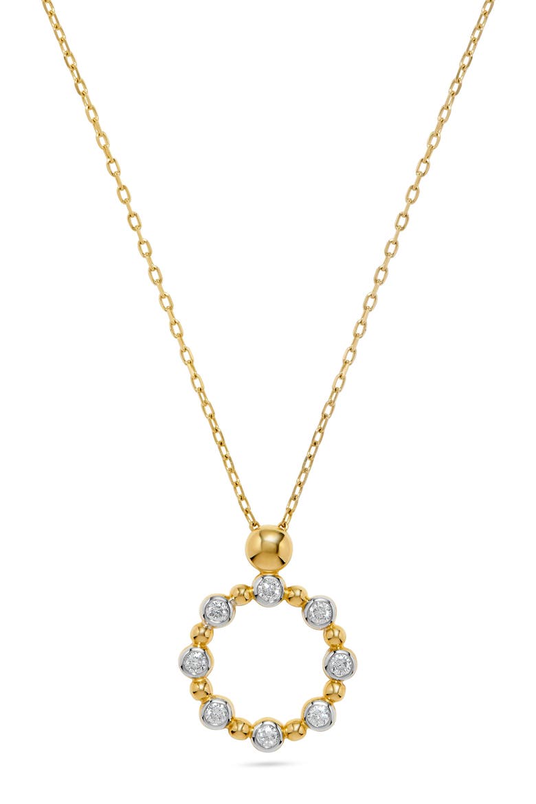 Bezel Set Diamond Beaded Circle Pendant Necklace in 14K Yellow Gold, Main, color, 14K Yellow Gold