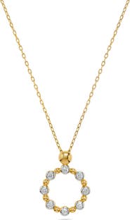 Ancona Fine Jewelry Bezel Set Diamond Beaded Circle Pendant Necklace in 14K Yellow Gold