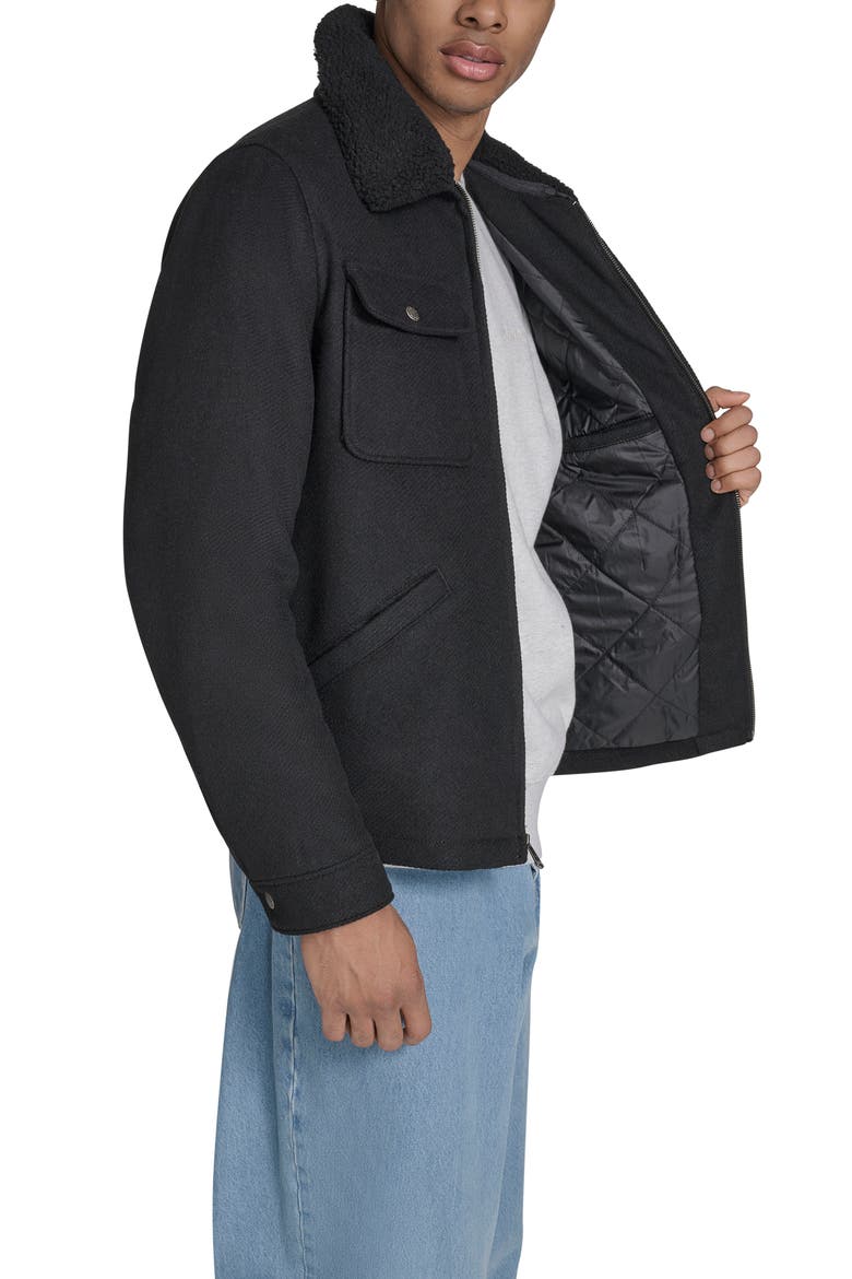 Brushed Twill Depot Jacket with Faux Shearling Collar, Alternate, color, BLACK