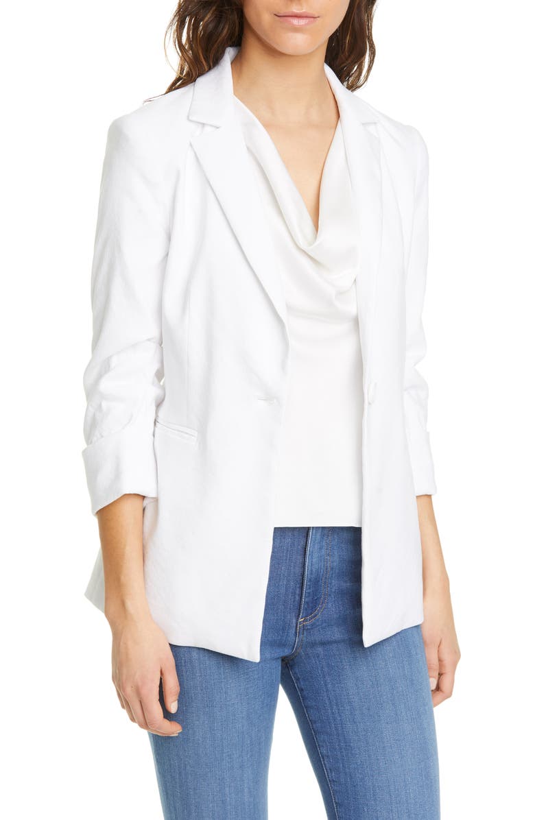 Alice + Olivia Jonelle Peplum Linen Blend Blazer, Main, color, 
