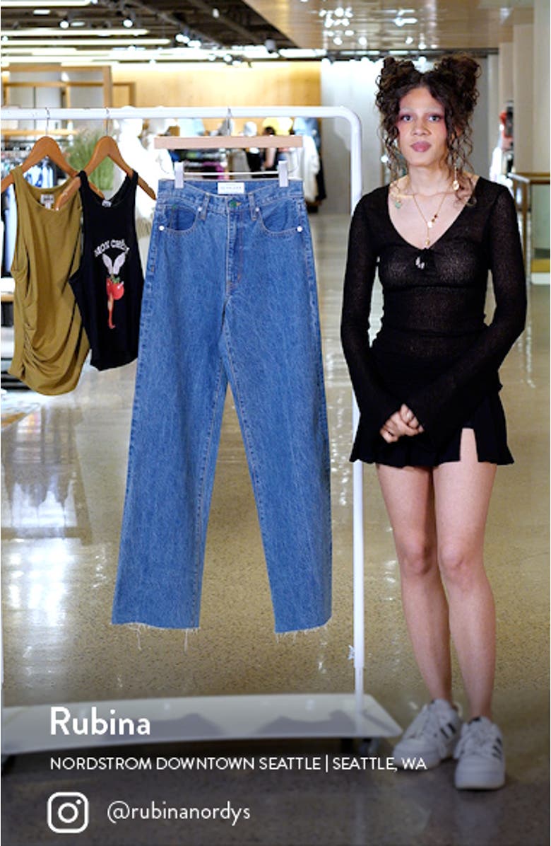 Grace High Waist Raw Hem Organic Cotton Wide Leg Jeans, sales video thumbnail