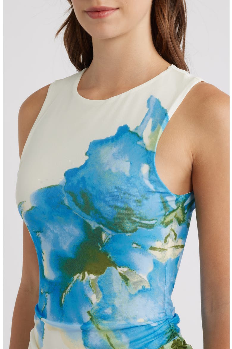 Floral Ruched Midi Dress, Alternate, color, IVORY BLUE