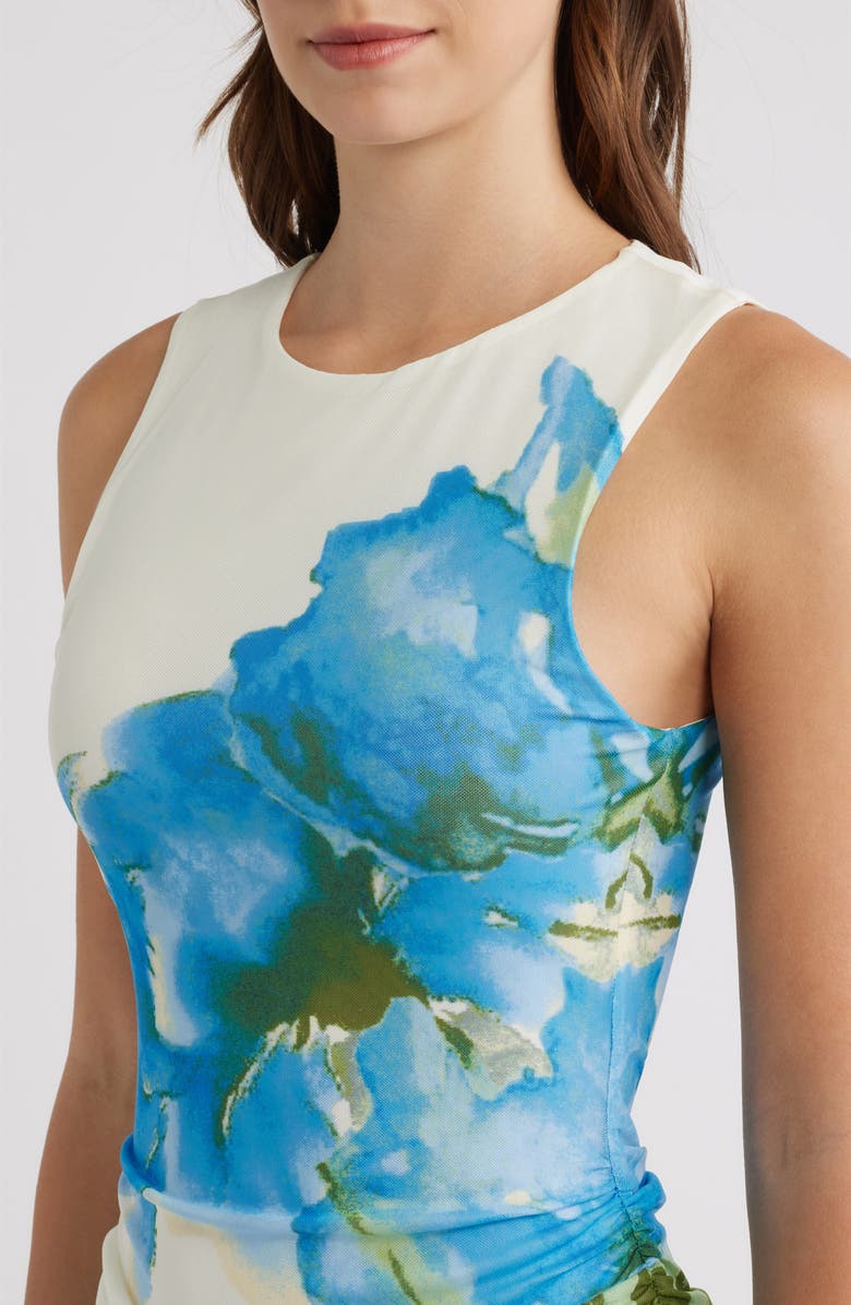 FLYING TOMATO Floral Ruched Midi Dress, Alternate, color, Ivory Blue