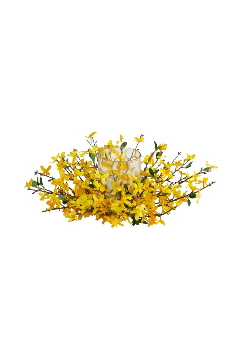 NEARLY NATURAL 16-in Artificial Forsythia Candelabrum, Main, color, Yellow
