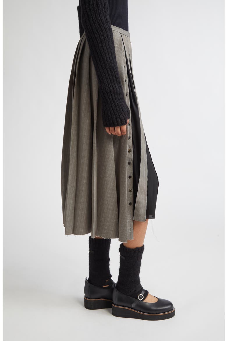 Pleated Pinstripe Shifted Suiting Skirt, Alternate, color, GREY