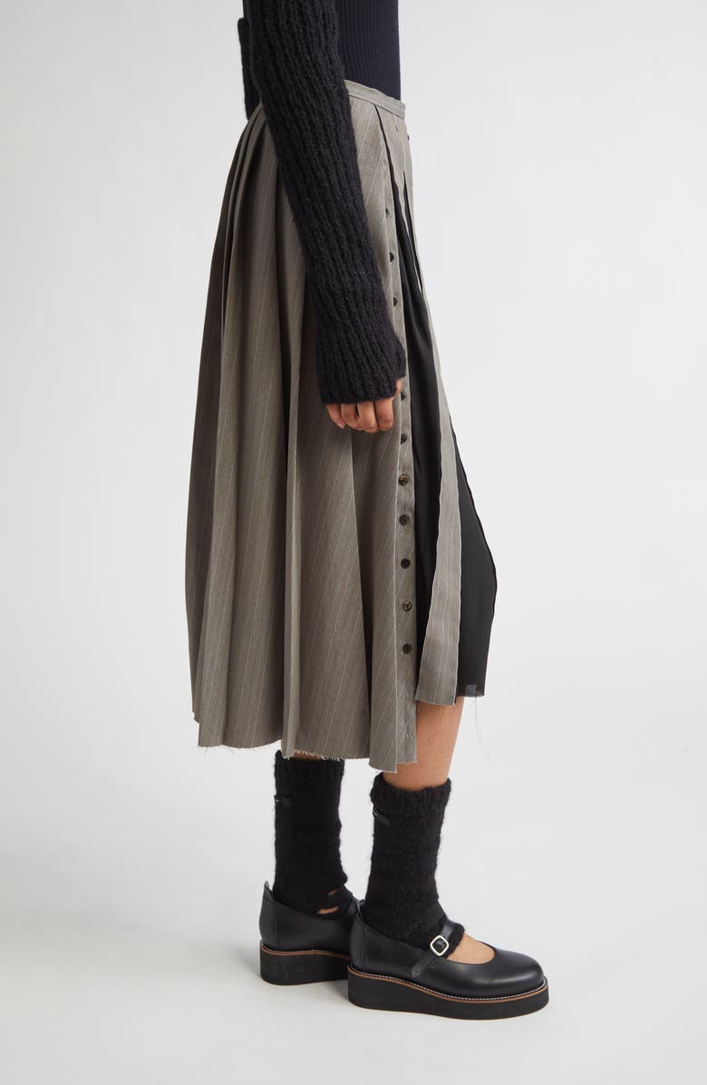 Meruert Tolegen Pleated Pinstripe Shifted Suiting Skirt, Alternate, color, Grey