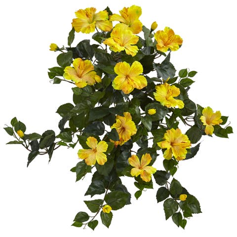 24-in Hibiscus Hanging Artificial Plant (Set of 2)