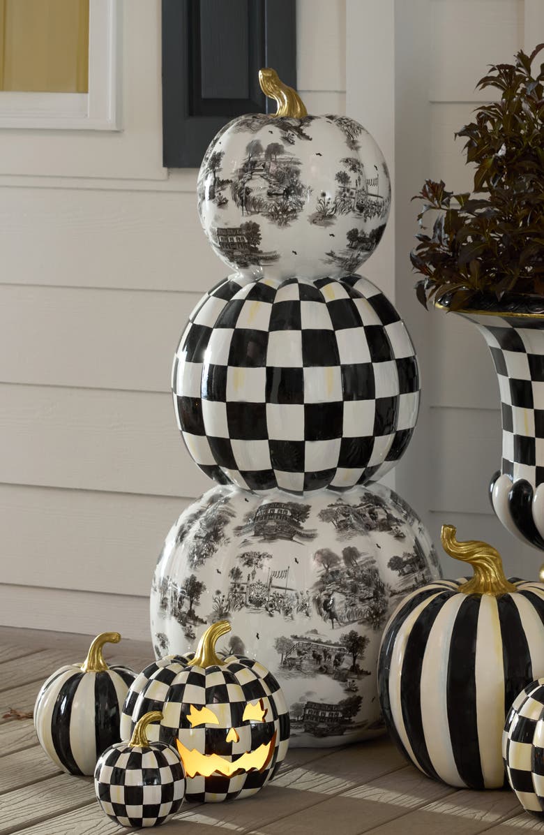 MACKENZIE CHILDS Black Toile Pumpkin Outdoor Trophy, Alternate, color, 