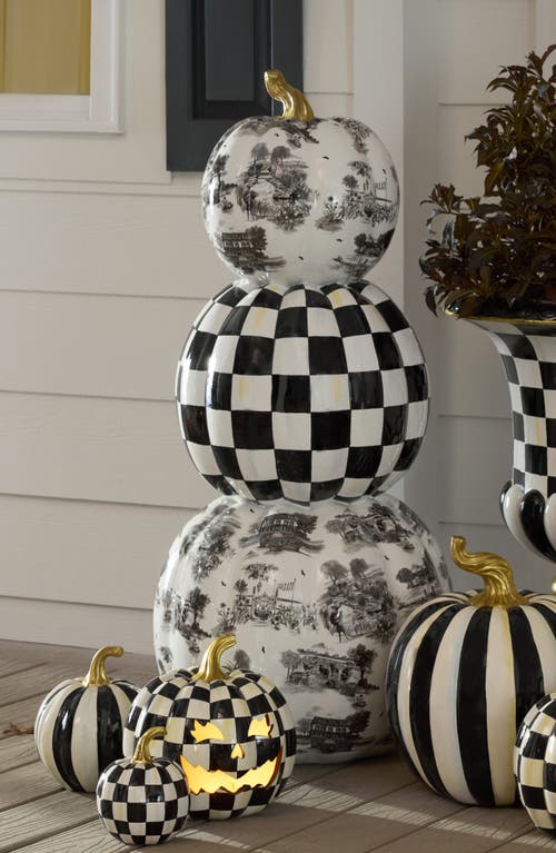 Mackenzie-childs Mackenzie Childs Black Toile Pumpkin Outdoor Trophy In Multi