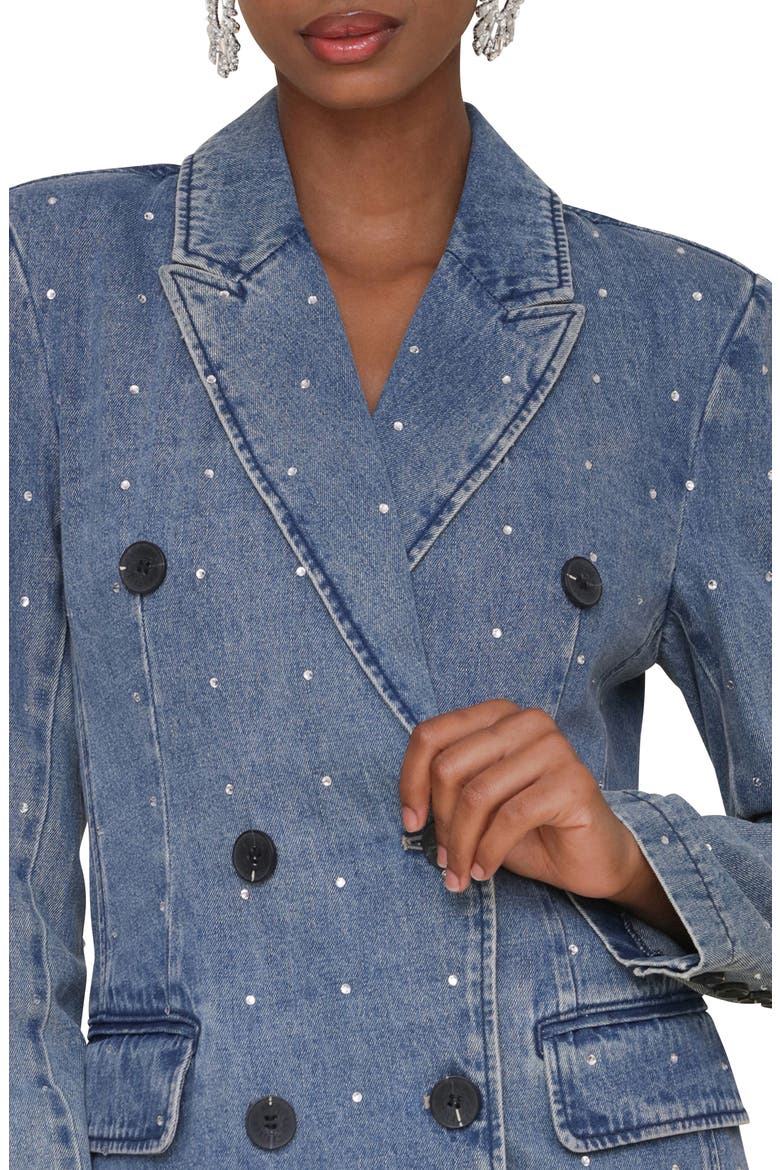 Double Breasted Denim Blazer, Alternate, color, MED BLUE WITH RHINESTONES