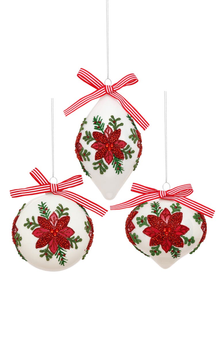 Poinsettia Bow Ornament, Box of 6, Main, color, Red