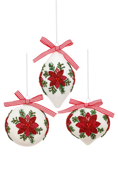 Poinsettia Bow Ornament, Box of 6