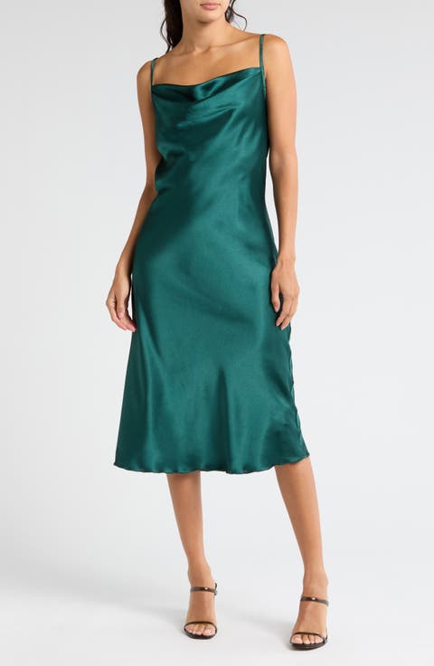 Satin Cowl Neck Midi Dress