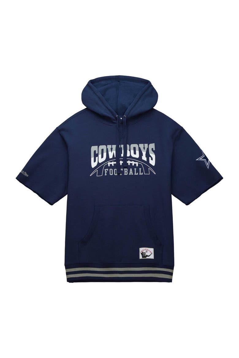 Men's Mitchell & Ness Navy Dallas Cowboys Pre-Game Short Sleeve Pullover Hoodie, Alternate, color, Navy
