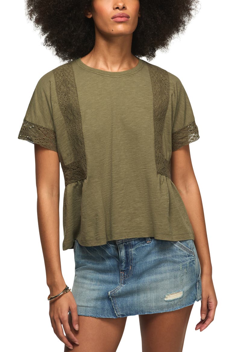 Lace Trim Peplum T-Shirt, Main, color, DUSTY OLIVE
