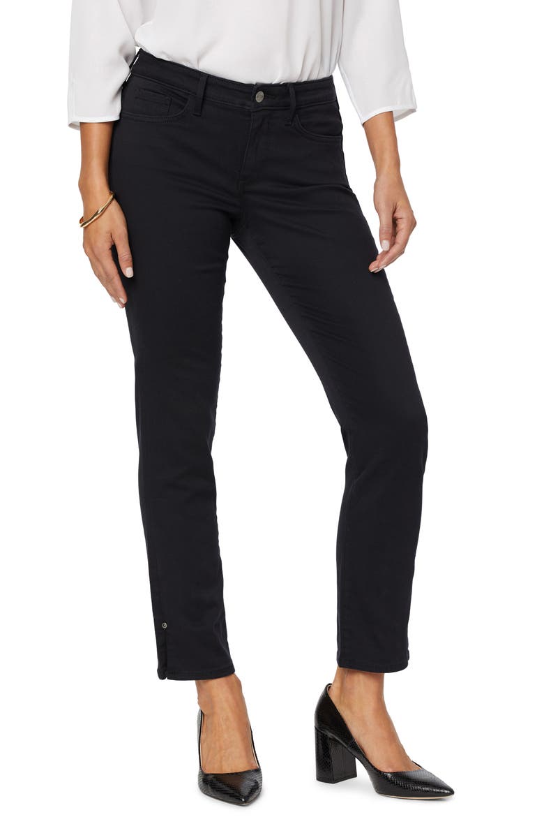 Sheri Rivet Side Slit Slim Ankle Jeans, Main, color, BLACK
