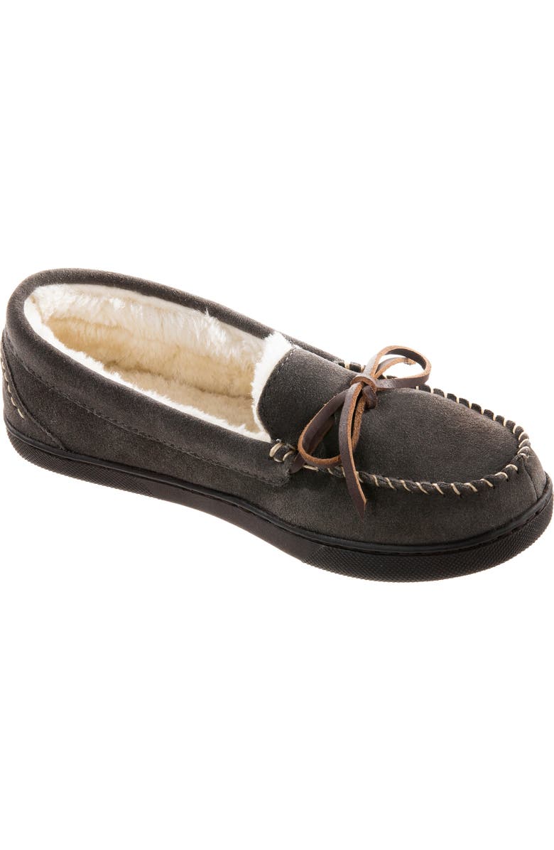 ISOTONER Suede Faux Shearling Line Slipper, Main, color, Ash