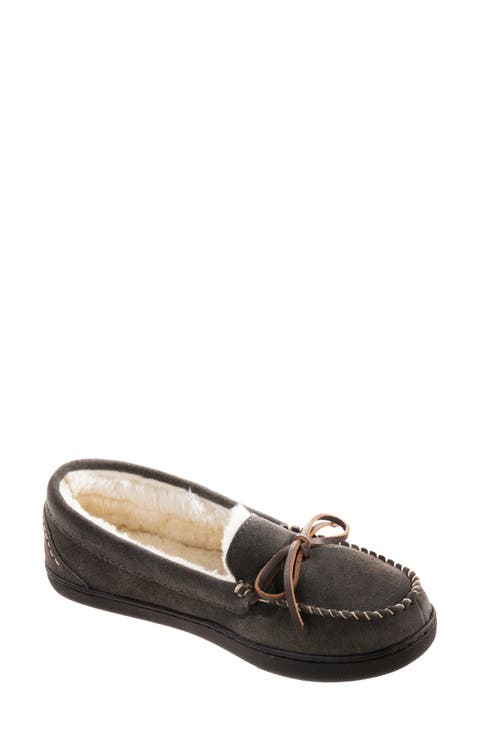 Suede Faux Shearling Line Slipper (Women)
