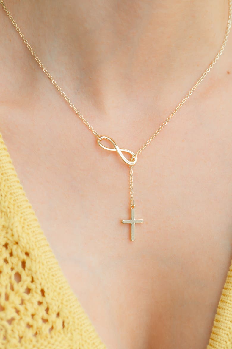 Infinity Cross Pendant Necklace, Alternate, color, 18k Gold Plated
