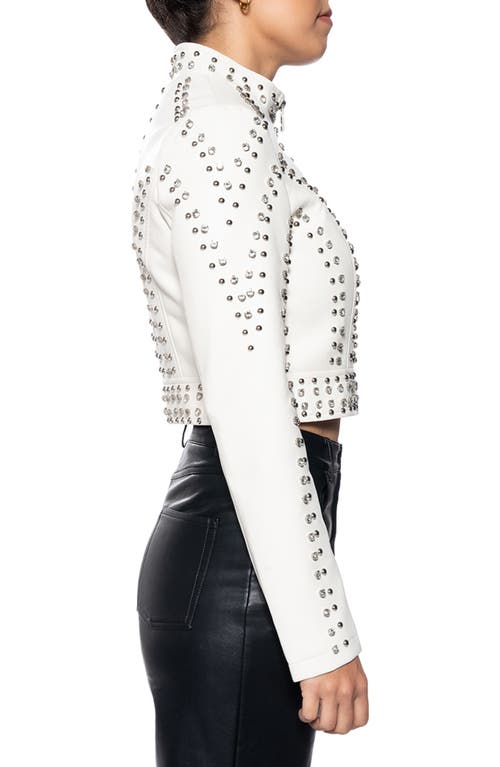 Azalea Wang Studded Faux Leather Crop Moto Jacket In White