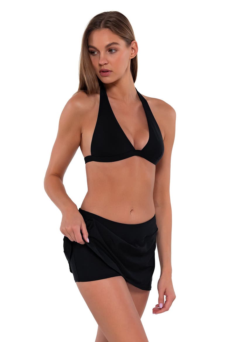 Sporty Swim Skirt Bottoms, Alternate, color, Black