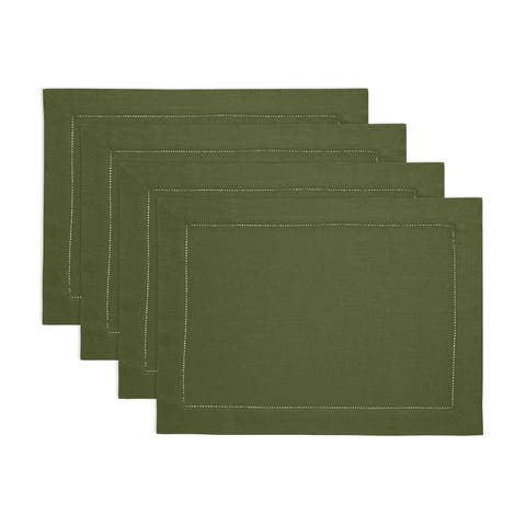 Linen Placemats Set of 4, 14 x 19 Inch for Dining Table, Holiday and Everyday Table Decor - Classic Hemstitch
