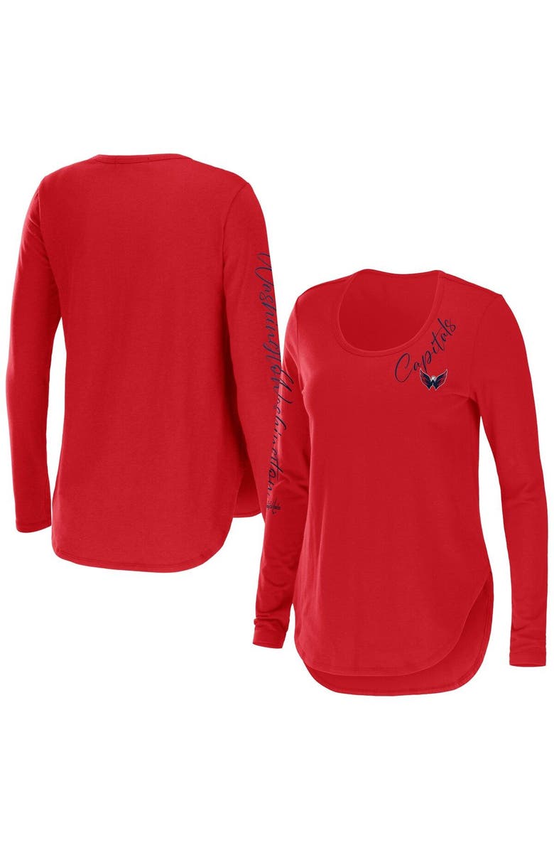 WEAR by Erin Andrews Women's WEAR by Erin Andrews Red Washington Capitals Team Scoop Neck Long Sleeve T-Shirt, Main, color, 