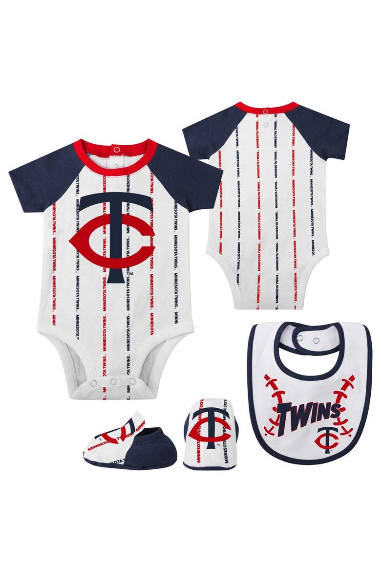 Newborn & Infant White Minnesota Twins Three-Piece Play Ball Raglan Bodysuit Booties & Bib Set, Main, color, White
