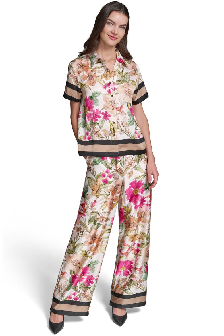 Floral Short Sleeve Button-Up Shirt, Alternate, color, BISQUE/ LIGHT BLUSH COMBO