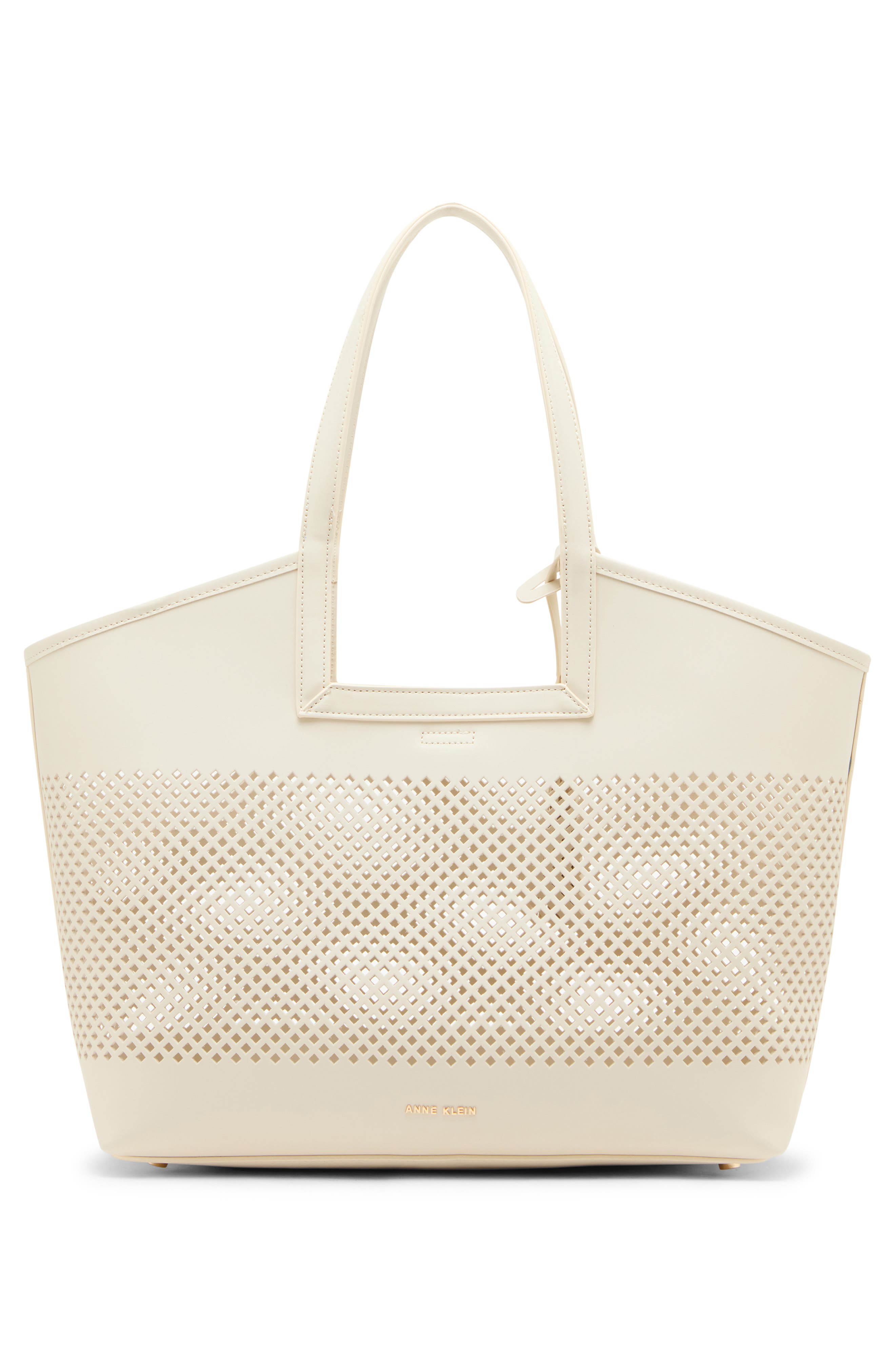 Anne Klein Large Perforated Tote Bag, Alternate, color, Parchment/ Metallic Gold
