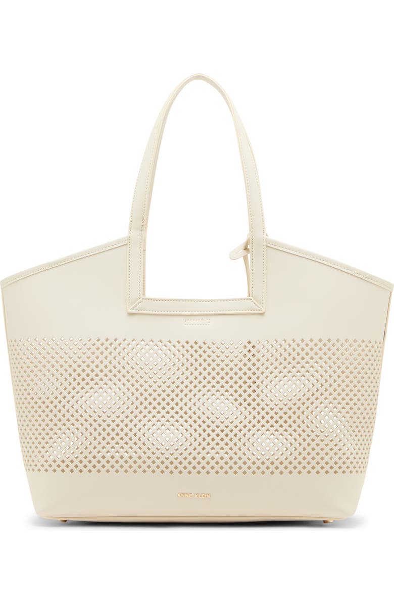 Anne Klein Large Perforated Tote Bag, Alternate, color, Parchment/ Metallic Gold