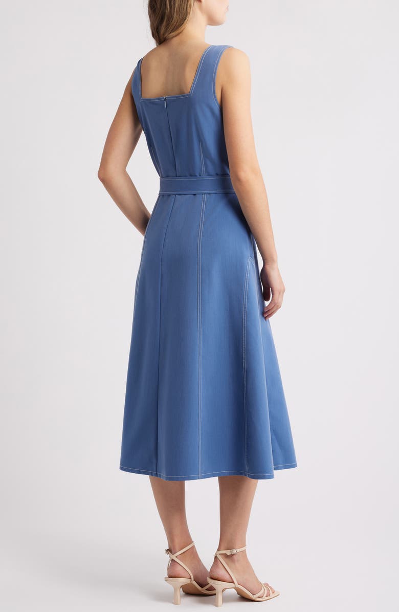 Tahari Sleeveless Belted Denim Midi Dress, Alternate, color, Indigo