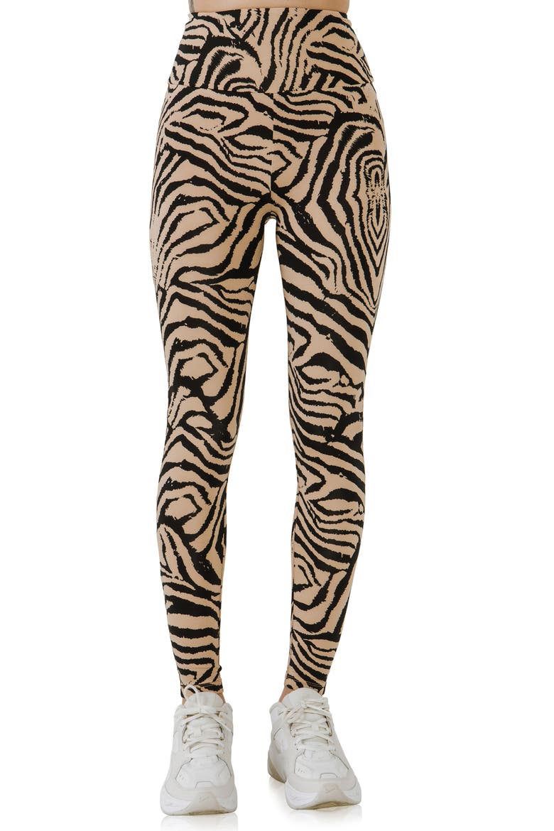 Animal Print High Waist Leggings, Alternate, color, BEIGE/ BLACK