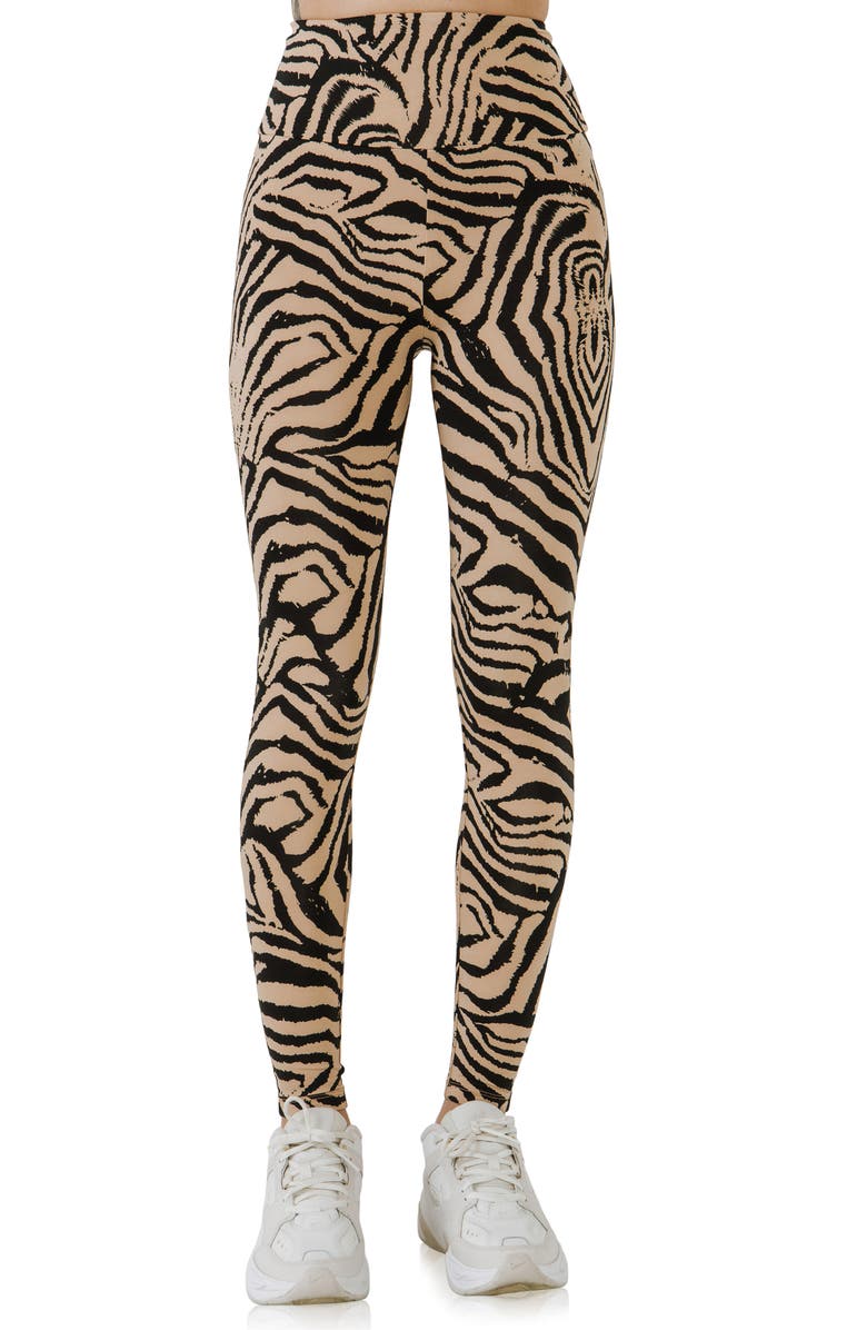 Grey Lab Animal Print High Waist Leggings, Alternate, color, Beige/ Black