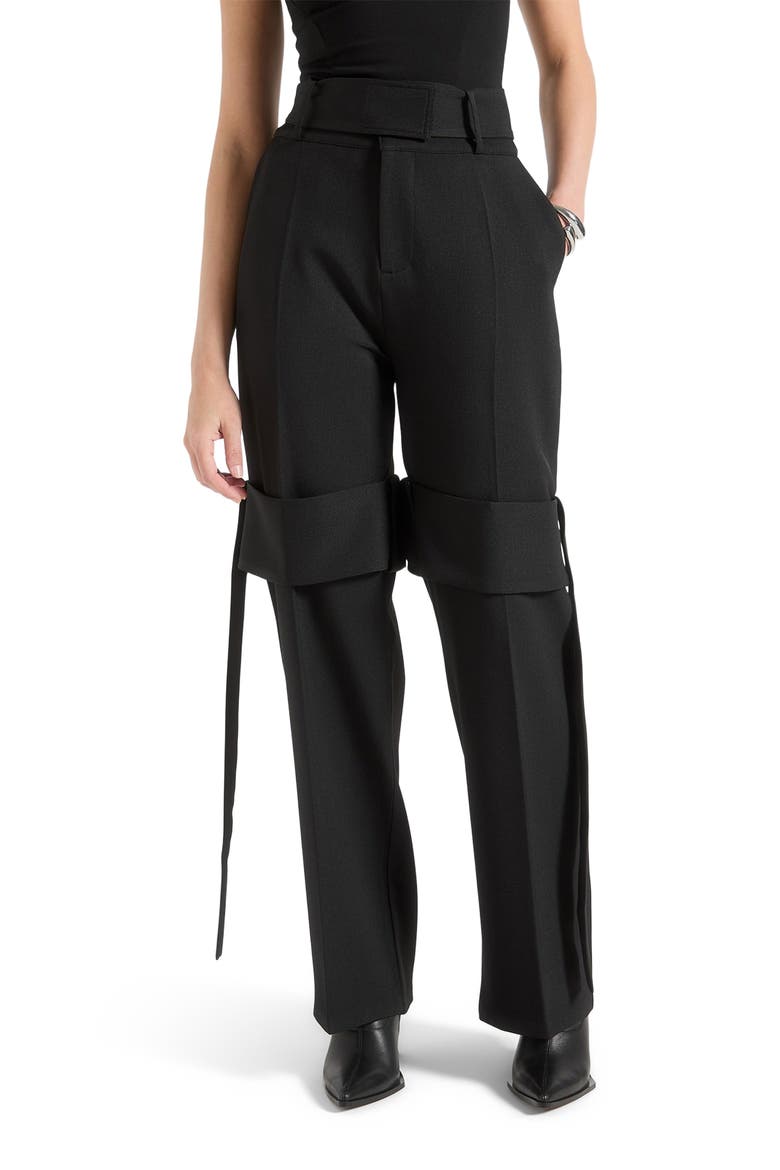 Isabelle Tailored Belted Strap Detail Trousers, Alternate, color, Black