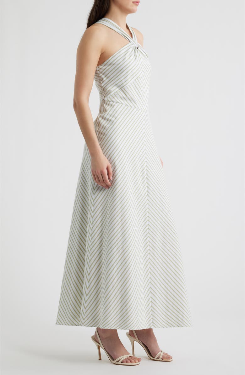 Parker Knot Halter Stripe Midi Dress, Alternate, color, New Ivory