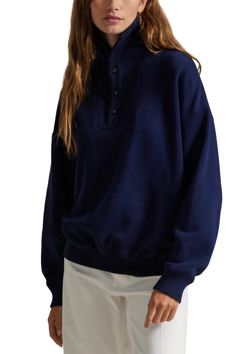 Rib Trim Mock Neck Pullover, Main, color, CRUISE NAVY