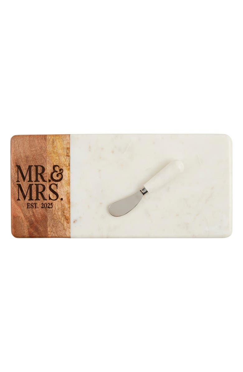 Mud Pie Mr. & Mrs. Est. 2025 Marble Cheese Board, Main, color, White