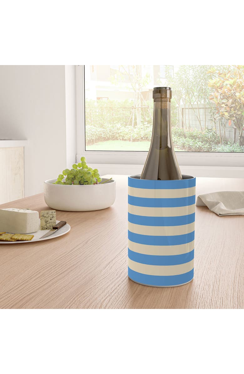 Deny Designs Blue and White Stripe Stainless Steel Wine Chiller, Alternate, color, Cream
