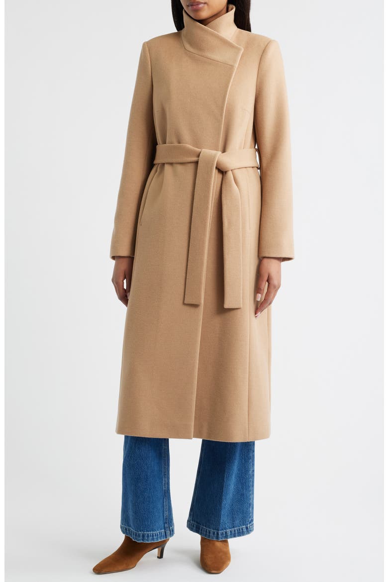 Stand Collar Wrap Coat, Main, color, CAMEL