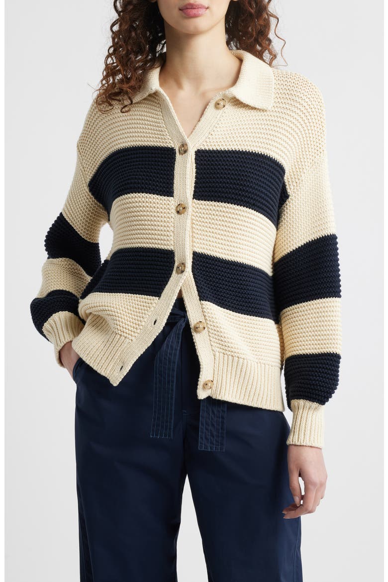 Stripe Knit Cardigan, Main, color, CREAM/ NAVY